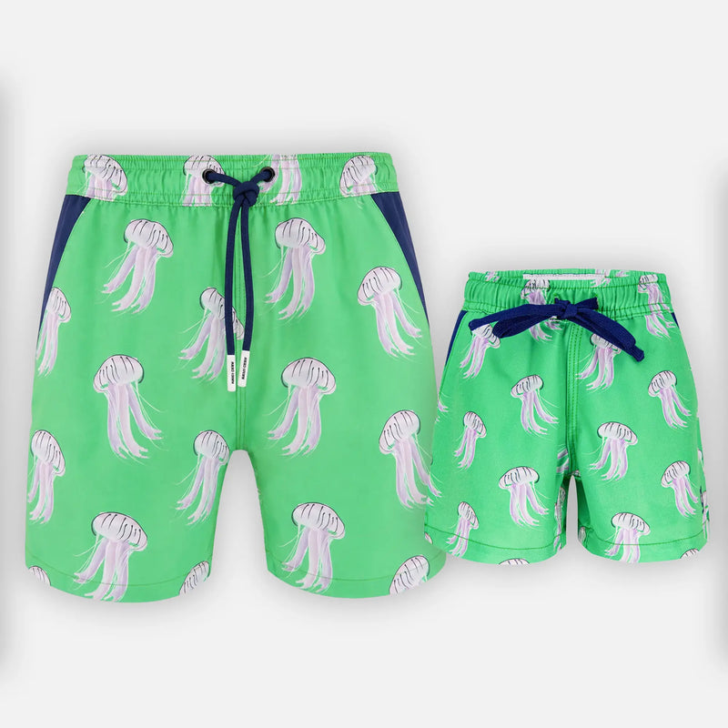 Matching Green Jellyfish Father and Son Swim Shorts