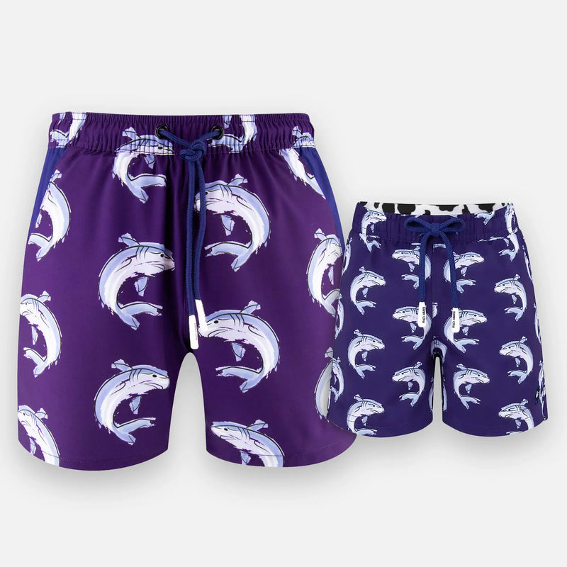 Matching Purple Shark Swim Shorts