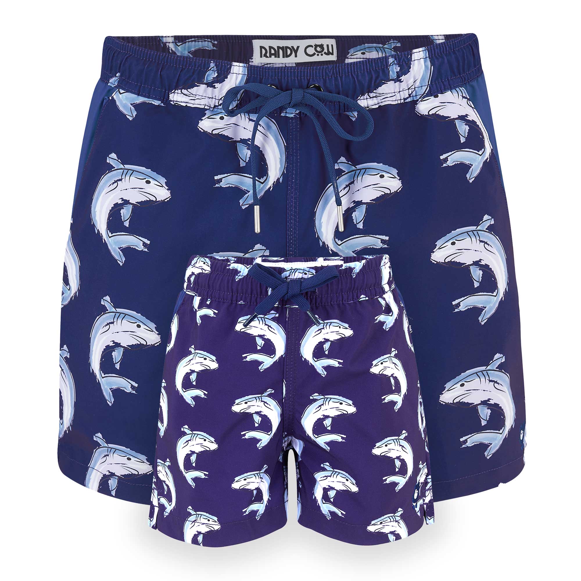 Matching Father & Son Sharks Swim Shorts with Waterproof Pocket