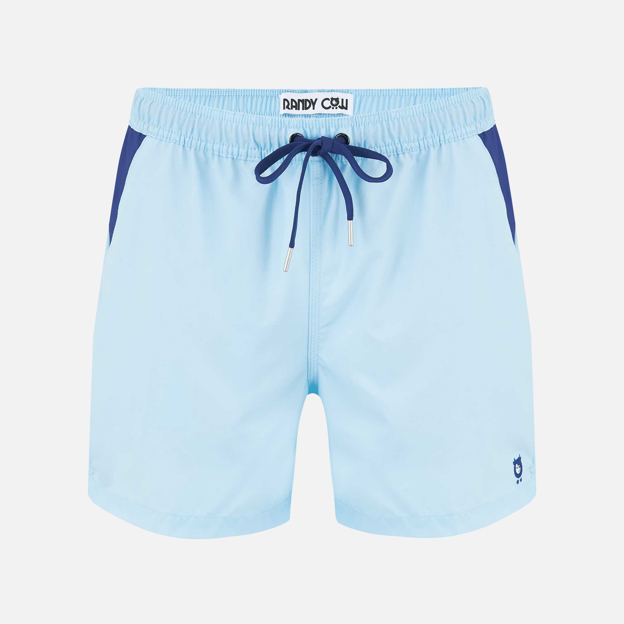 Baby Blue Swim Shorts with Waterproof Pocket | Randy Cow