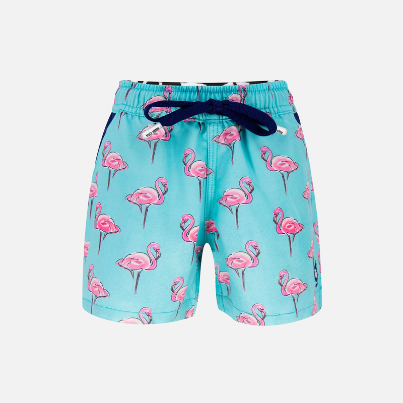 Flamingos - Blue Kids Swim Shorts