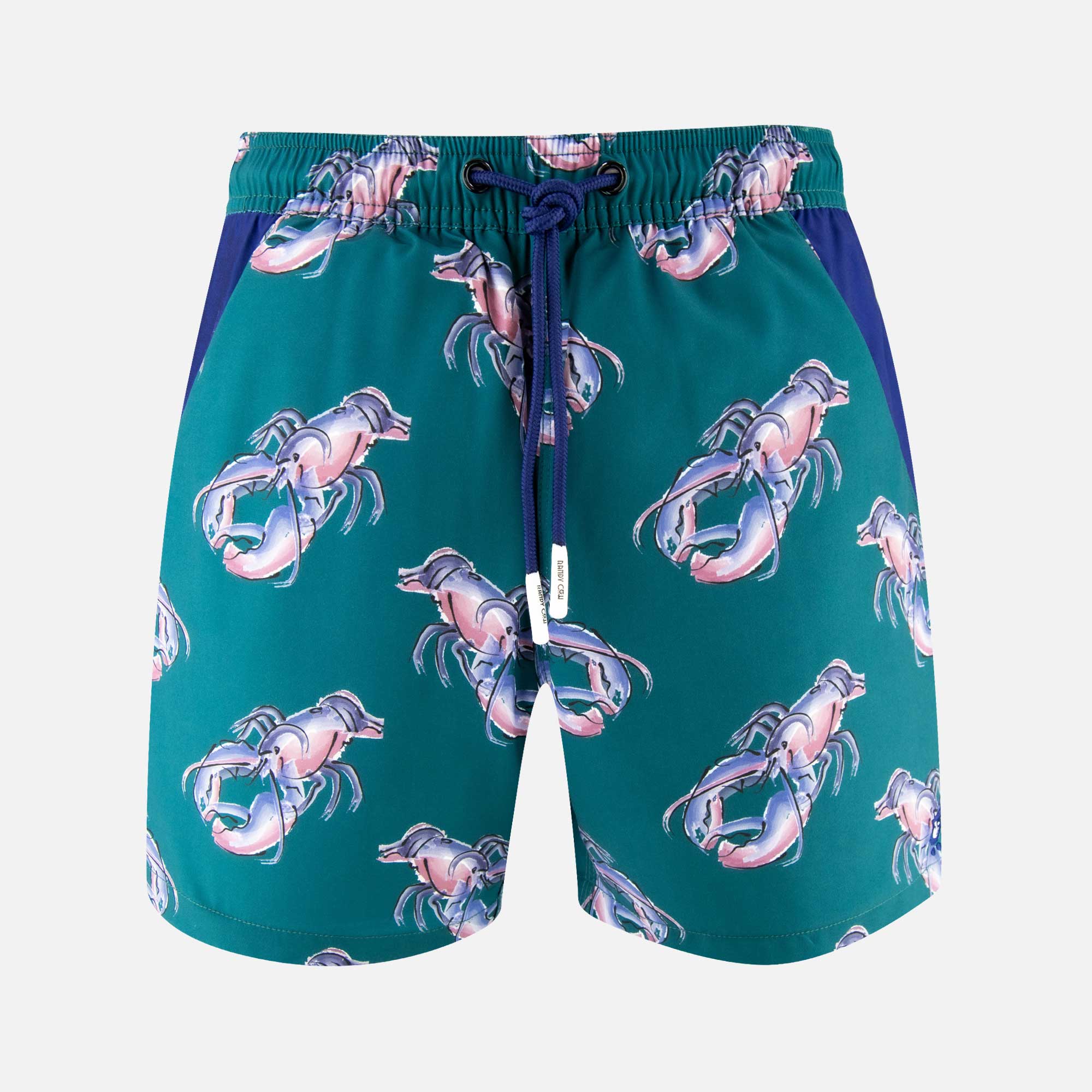 Green Lobster Swim Shorts with Waterproof Pocket | Randy Cow