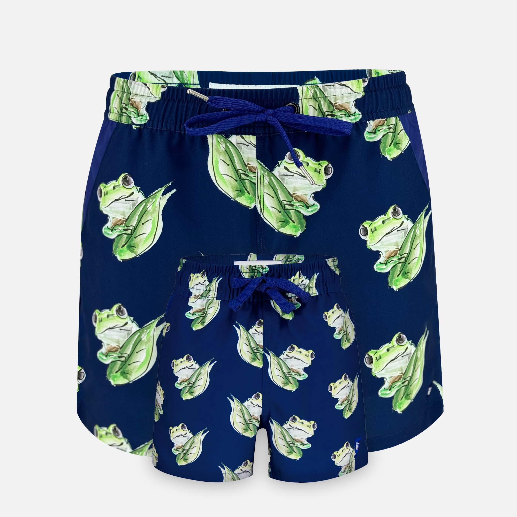 Matching Father & Son Navy Blue Frogs Swim Shorts Trunks | Randy Cow
