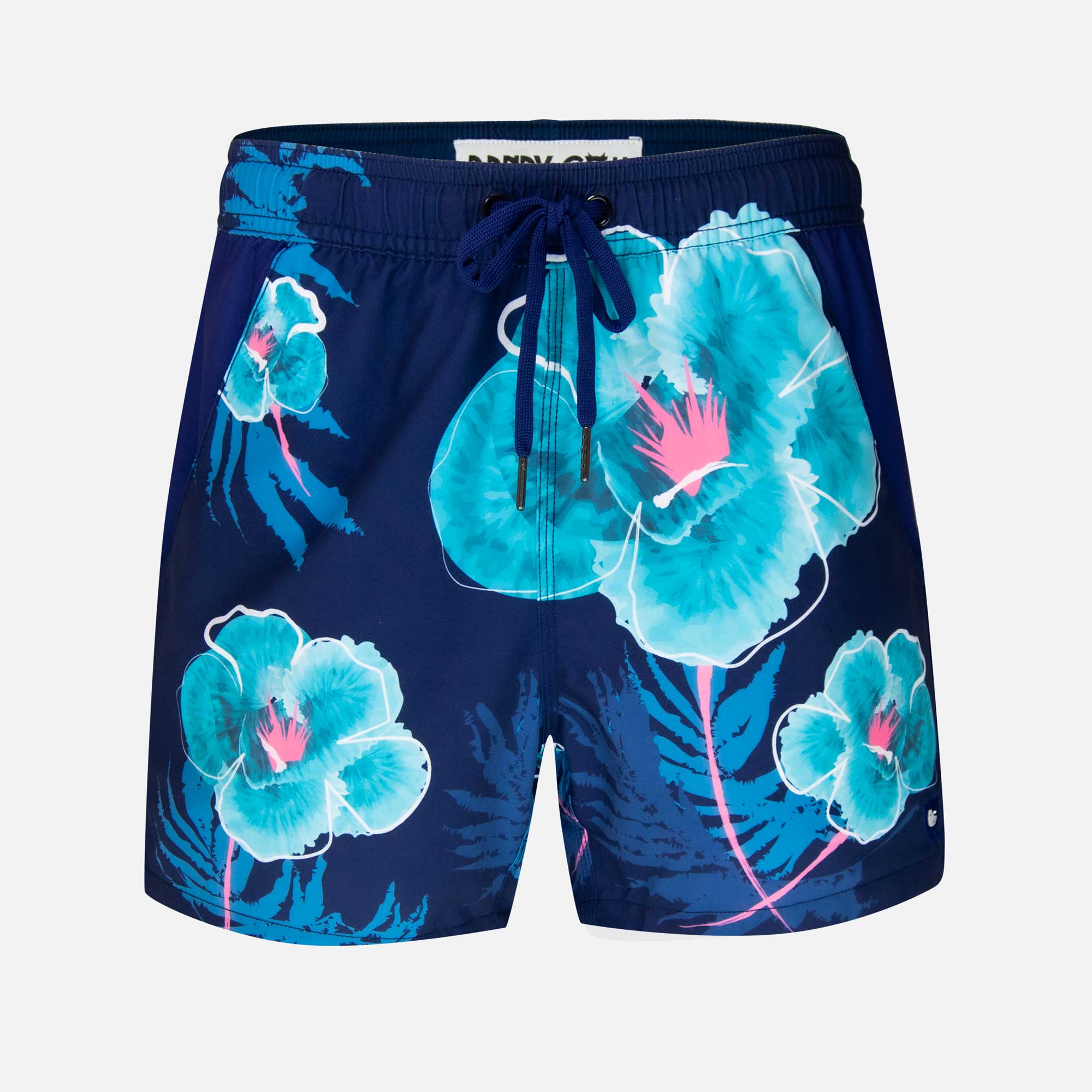 Navy Floral Swim Shorts with Waterproof Pocket | Randy Cow