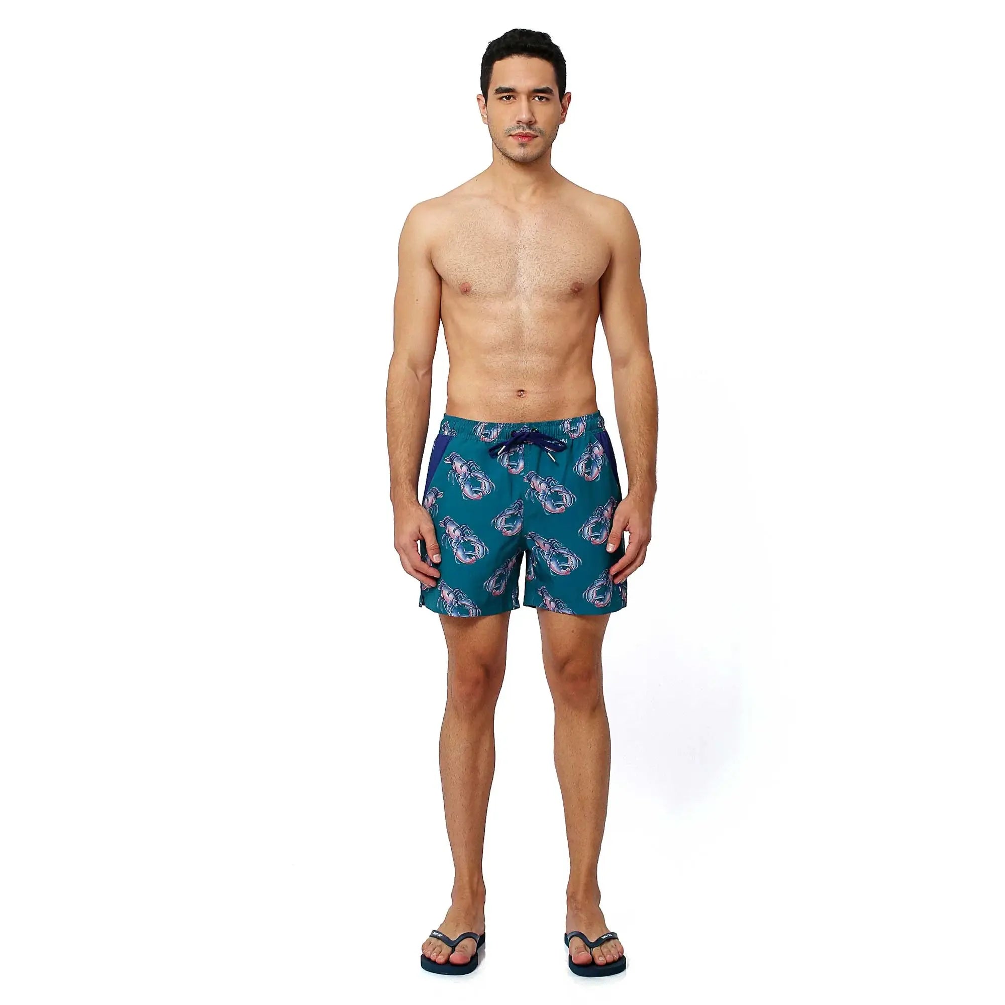 Lobsters Green Swim Shorts with Waterproof Pocket | Randy Cow Lobsters Green Swim Shorts with Waterproof Pocket | Randy Cow