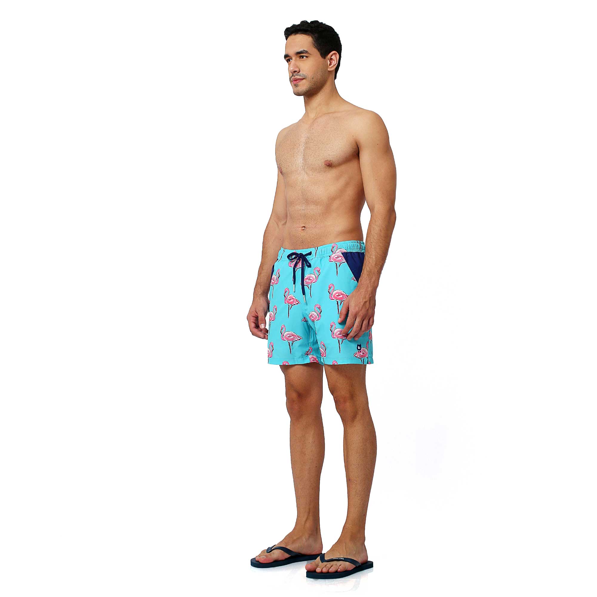 Flamingos Swim Shorts with Waterproof Pocket | Randy Cow