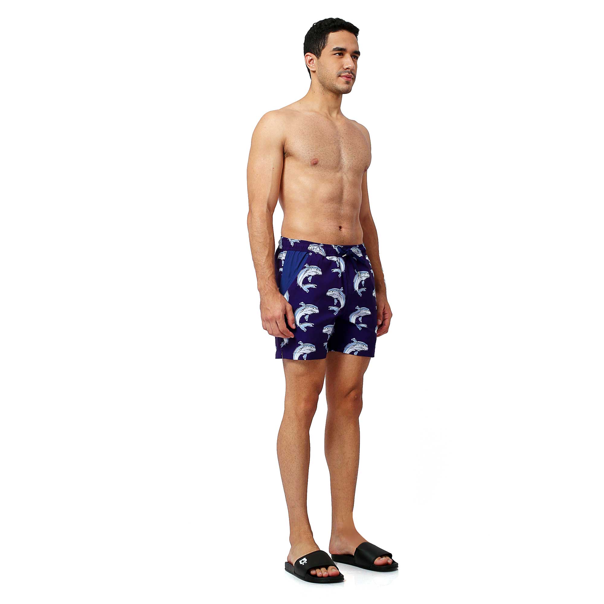 Blue Sharks Swim Shorts with Waterproof Pocket | Randy Cow